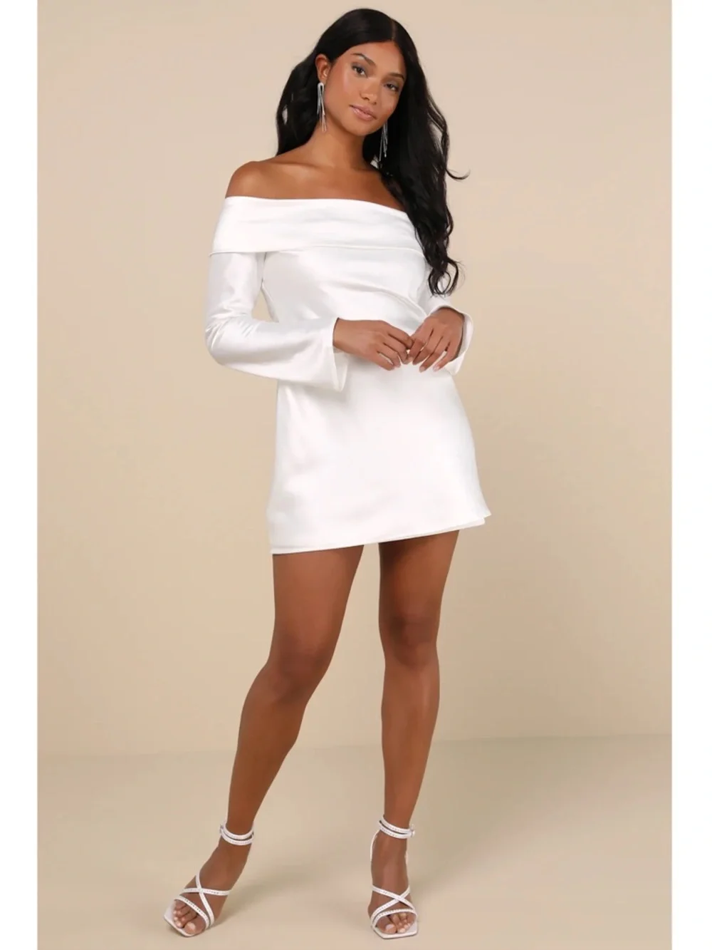 NWT Lulu’s Luxurious Vision White Satin Off-the-Shoulder Mini Dress Extra Large
